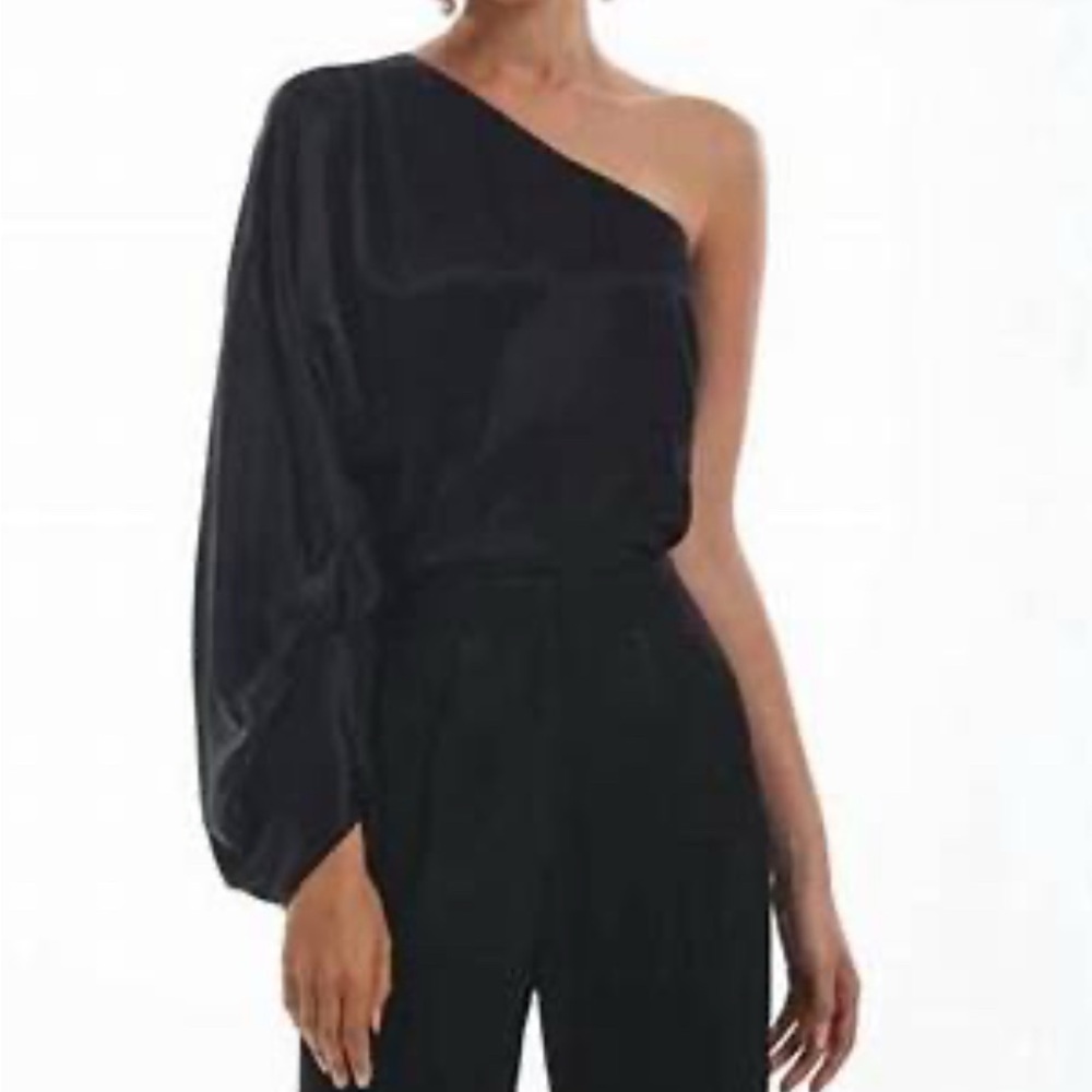 Krisa  Black Asymmetrical Blouse with Single Sleeve